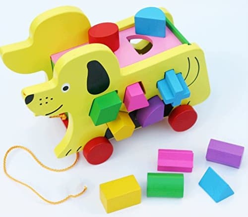 WOODEN PULL-ALONG DOG – EDUCATIONAL SHAPE SORTING TOY FOR CHILDREN