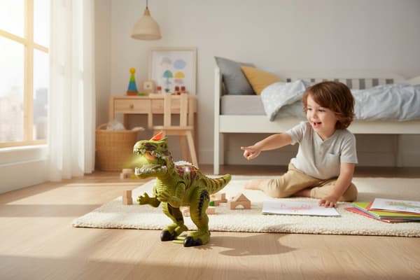 INTERACTIVE DINOSAUR: GLOWS, WALKS, MAKES NOISES AND BREATHES STEAM – TOY