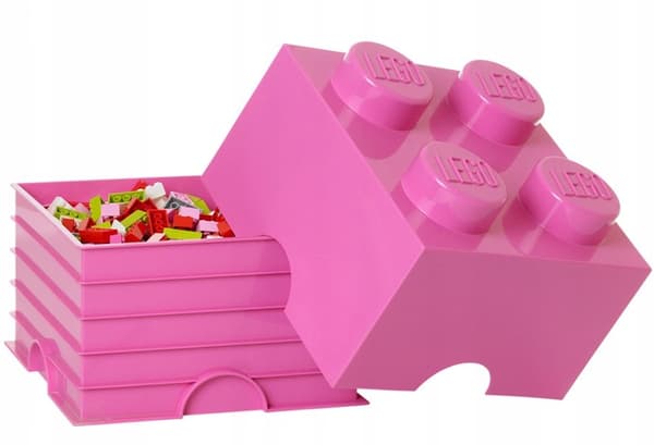 LEGO BRICK STORAGE CONTAINER, 4-COMPARTMENT, 2x2 BRICK, 25 CM, PINK SORTING BOX