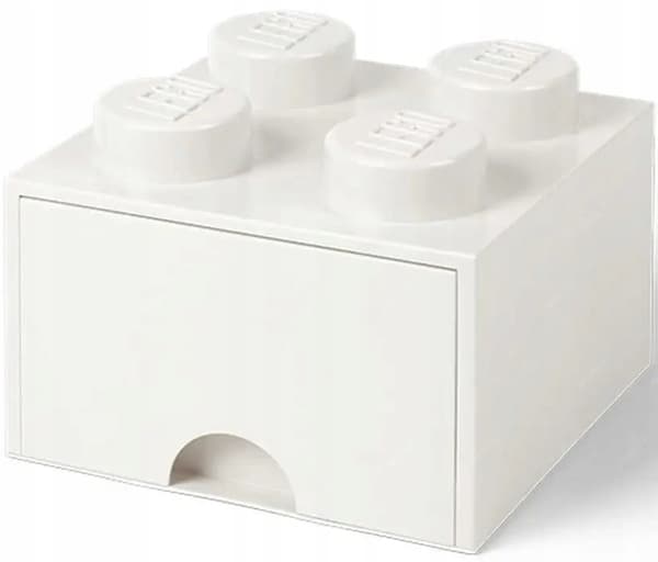 LEGO 4-Compartment Brick Storage Box with Drawer, 2x2 Container, Large White Box