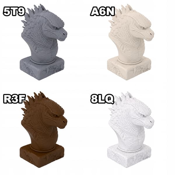 DECORATIVE FIGURINE: GODZILLA BUST ON A PEDESTAL – MANY COLOURS AVAILABLE