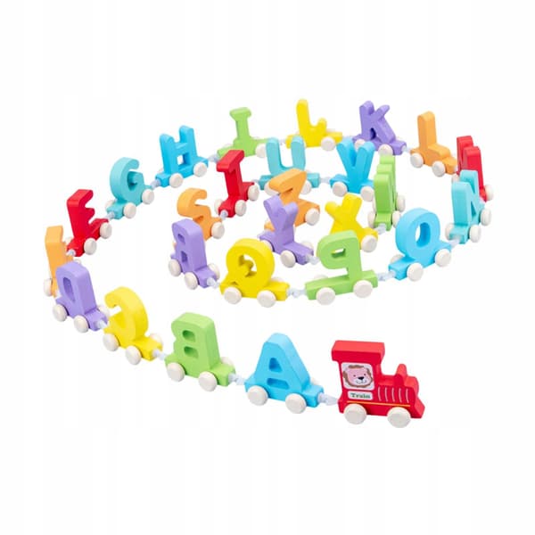 Alfabety wooden train set for developing hand-eye coordination in young children