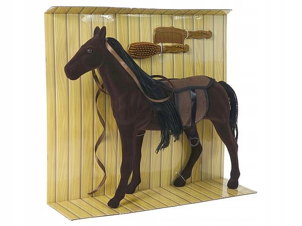 Dark brown flocked horse with a 40 cm combable mane