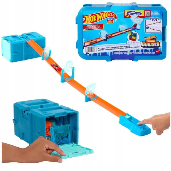 HOT WHEELS TRACK BUILDER ICE CRASH TRACK SET + HKX40 CAR