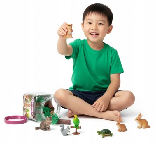 ANIMAL FIGURINES SET WITH ACCESSORIES IN A JAR – PETS, 30 PIECES