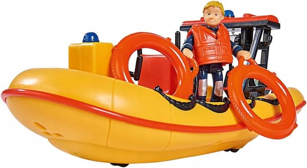 Fireman Sam Neptune boat – mechanical figurine with winch, floats, yellow – SIMBA
