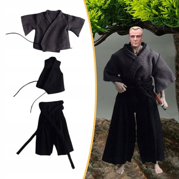 1:12 Action figure Doll’s clothes Samurai uniform, fabric, grey and black