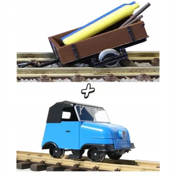 BLUE KRES 99977 RAIL TRACTOR, TT SCALE, BS / 1-AXLE TRAILER