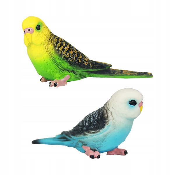 2 COLOURFUL SMALL PARROT FIGURINES – DECORATIONS FOR THE HOME AND OFFICE