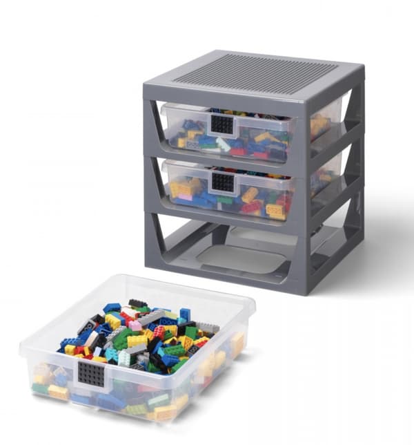 LEGO Storage Unit with 3 Drawers and a Building Plate – Grey
