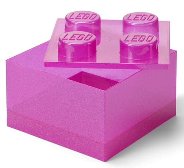 LEGO STORAGE BOX FOR BRICKS, 4-PIECE SET, TRANSPARENT PINK GLITTER