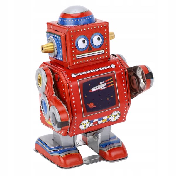 Vintage wind-up robot, handmade retro wind-up robot toy
