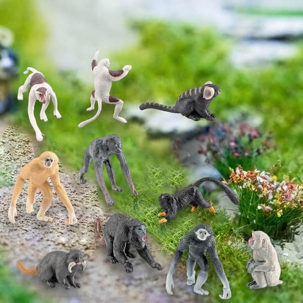 10 Plastic Mini Orangutan Monkey Figurines – ‘Tiny Jungle’ Party Favours