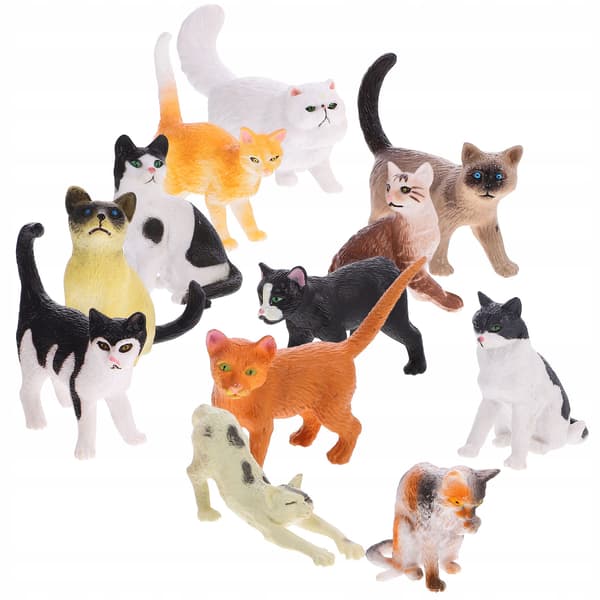 12 CAT FIGURINES IN VARIOUS COLOURS – DECORATION AND GIFT