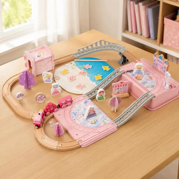 Princess Train Playset: Elevated Bridge – Wooden Train Track Set – Ingenious
