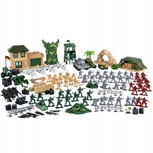 LARGE SET: MILITARY BASE AND SOLDIER FIGURINES