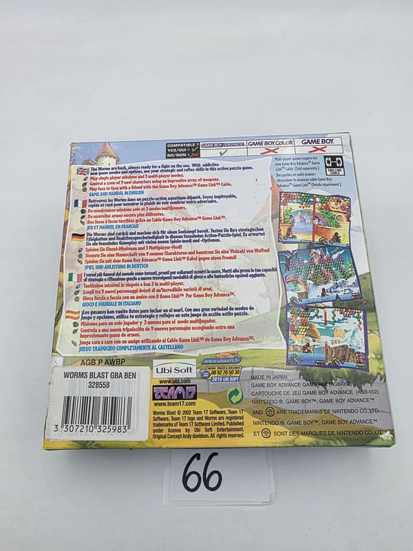 GAME BOY ADVANCE WORMS BLAST ORIGINAL CARDBOARD BOX