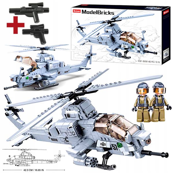 Viper AH-1Z Helicopter Building Blocks: ATTACK HELICOPTER (2-piece set) FIGURES + LEGO WEAPONS
