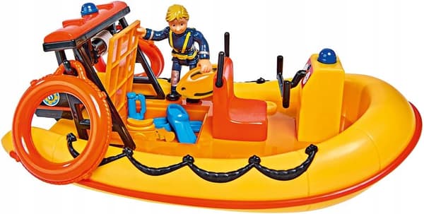 Fireman Sam Neptune boat – mechanical figurine with winch, floats, yellow – SIMBA