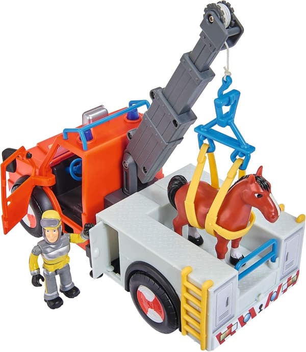 SAM PHOENIX FIRE ENGINE WITH HORSE FIGURINE, LIGHT-UP CRANE, 23 CM