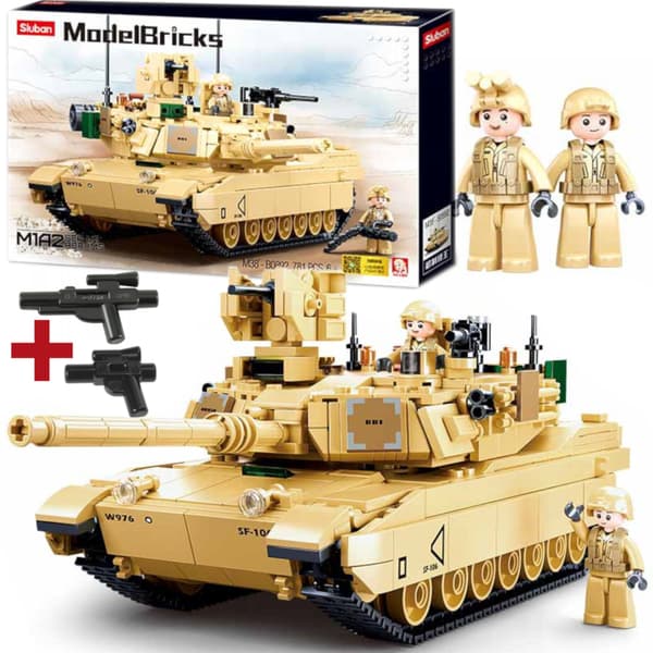 M1A2 ABRAMS TANK BUILDING BLOCKS – US ARMY + 2 MINIFIGURES + LEGO WEAPONS