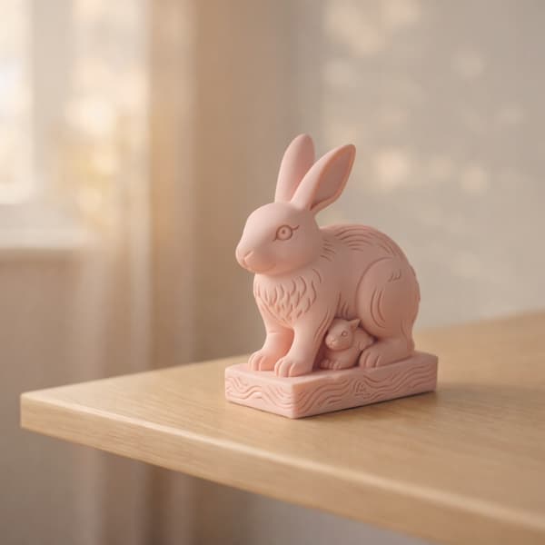 DECORATIVE FIGURINE: A RABBIT WITH A LITTLE RABBIT ON A BASE – MANY COLOURS