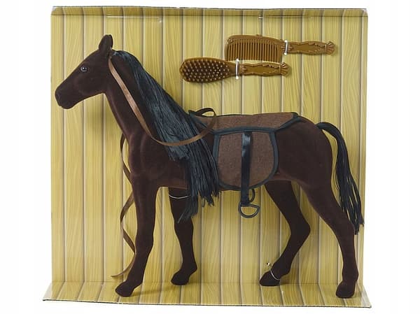 Dark brown flocked horse with a 40 cm combable mane