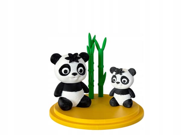 Panda 3D Set – miniature model, diorama featuring a mum panda and her baby panda