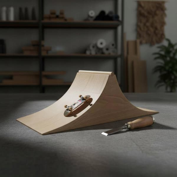 A solid wood toe-skate ramp for practising Ollies, with an elegant design – Spot E