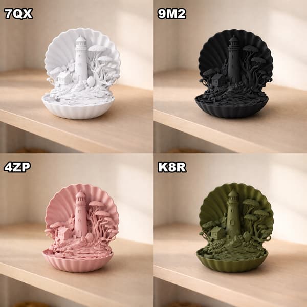 DECORATIVE SHELL FIGURINE WITH A SEA SNAIL ON A BASE – MANY COLOURS AVAILABLE