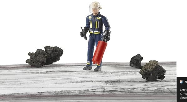 FIREMAN FIGURINE WITH ACCESSORIES, MOVABLE LIMBS AND FIRE EXTINGUISHER