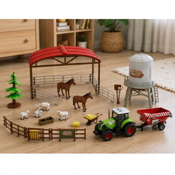 Farm Set with Tractor, Stable, Silage Silos, Animal Figures and Tools 49