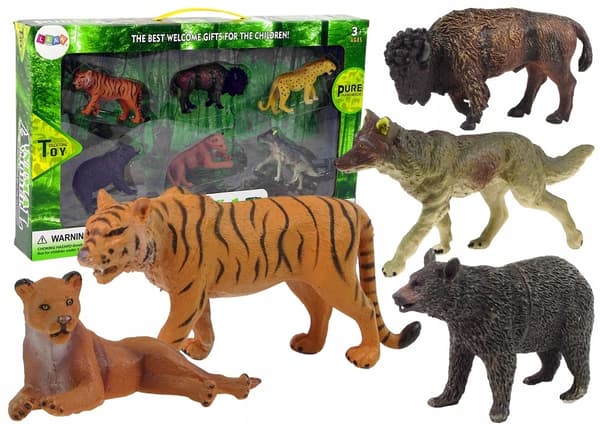 African Forest Animals Figurine Set: Bear and Tiger