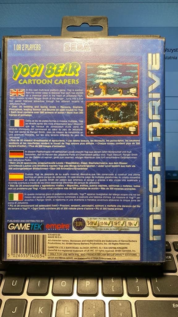 YOGI BEAR CARTOON CAPERS – SEGA MEGA DRIVE – Gamesoft