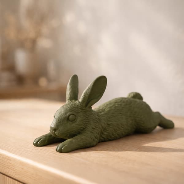 FIGURINE: RECLINING RABBIT STRETCHING – SHELF DECORATION – MANY COLOURS
