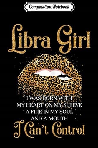 Composition Notebook: Women’s Libra Girl – Born with a Heart, Leopard Lips, Bi