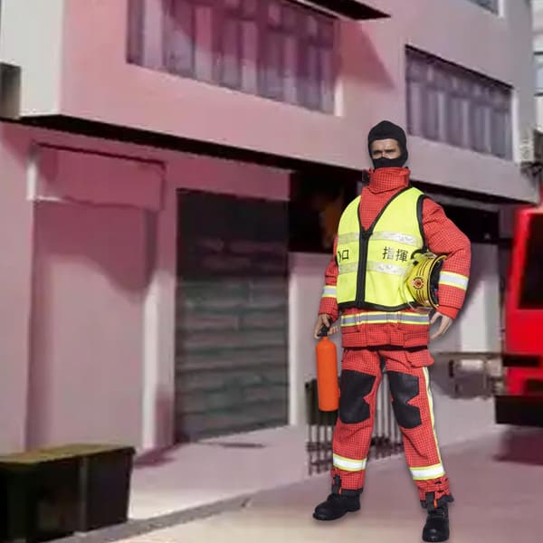 1:6 Scale Firefighter Suit Model Realistic Firefighter Costume Red Outfit