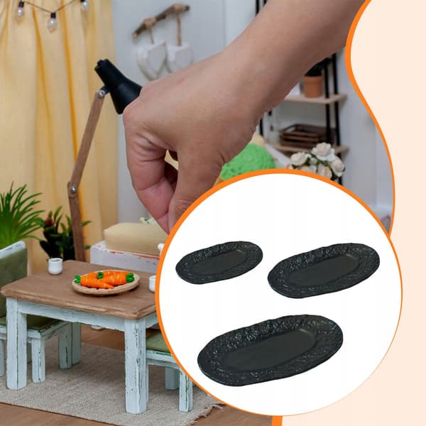 Miniature plates Restaurant Realistic kitchen Hobbyist Doll’s house Black