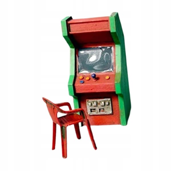 1:64 Scale Miniature Arcade Machine – Tiny Vintage Chair Model – Toy for DIY projects