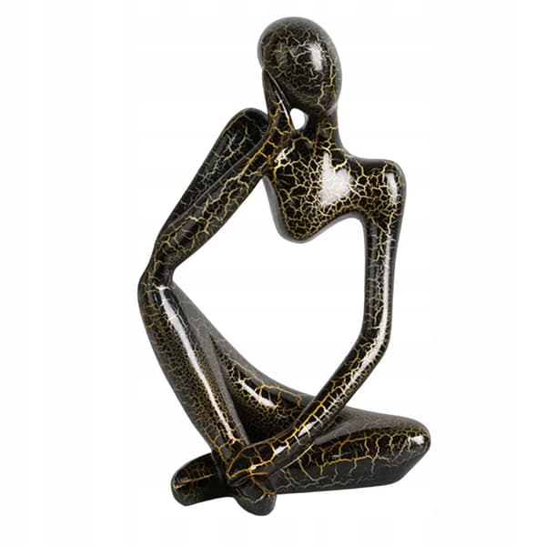 Modern abstract statue of a thinker, black, left-facing L