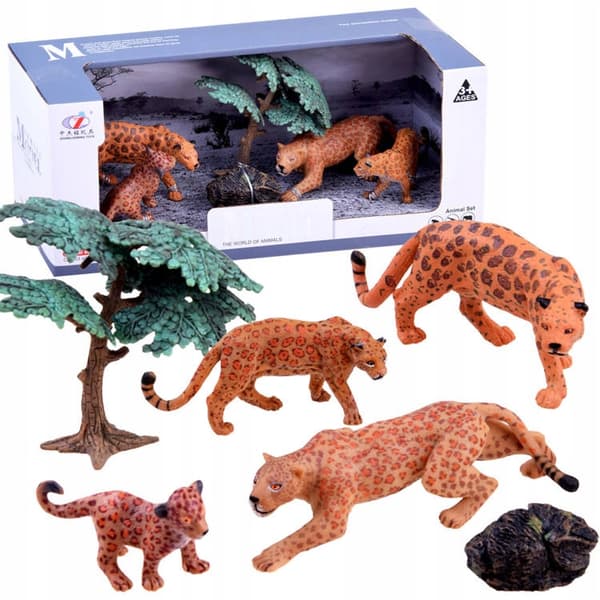 LARGE SAFARI ANIMAL SET – LEOPARD FIGURINES (4-PIECE SET)