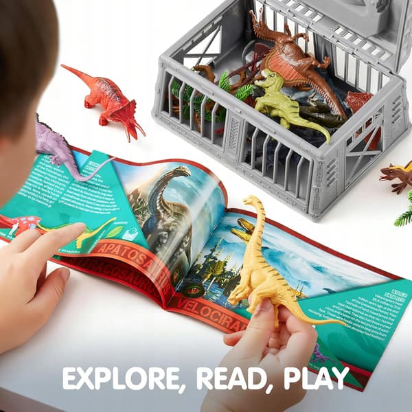 DINOSAUR FIGURES FOR CHILDREN – DINOSAUR SET WITH JURASSIC PARK MAT AND CAGE