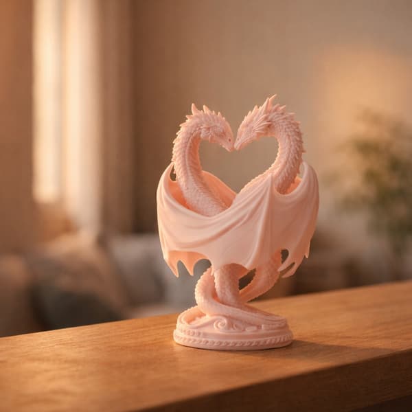 DECORATIVE FIGURINE: TWO DRAGONS AND A HEART ON A BASE – MANY COLOURS