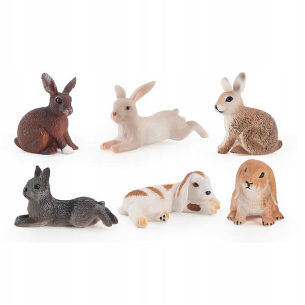 Set of 6 Mini Animal Figures, Rabbit Toy, Easter Bunny Figures, Animals