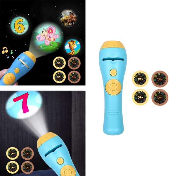 Cute Projector Torch Educational Toy Ceiling/Wall Night Light Blue 4 Slides