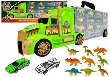 Green truck with dinosaurs
