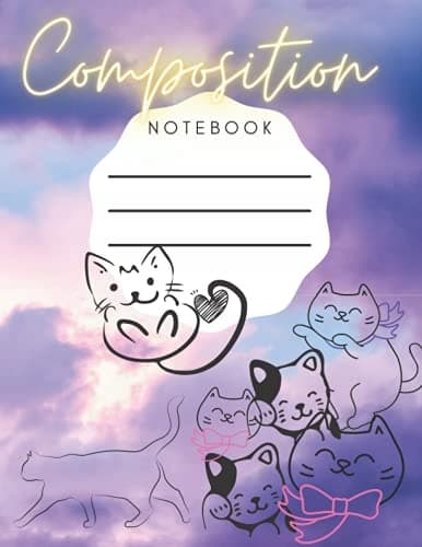 Composition notebook: cute cat and kitten wide-ruled journal: 120 pages,