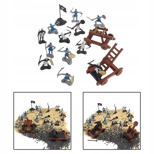 15 Ancient Soldier Figures with Sword, Shield and Flag, plus Chariots – Action A