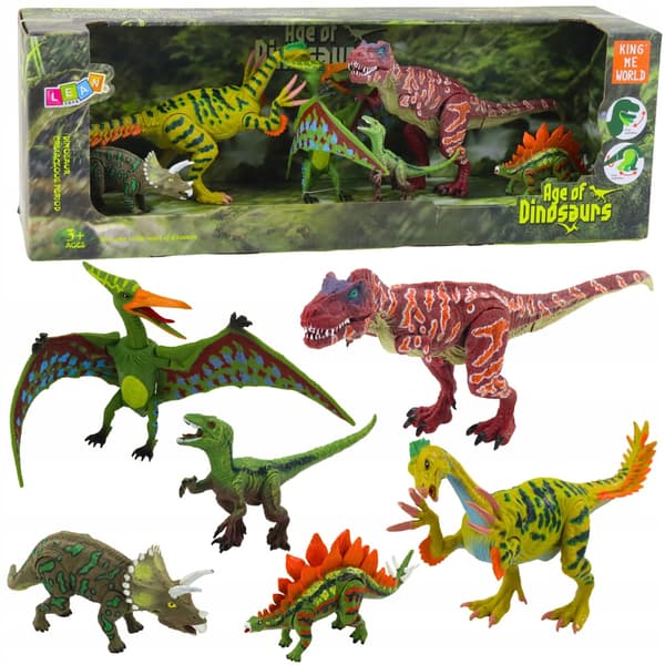 Set of 6 Movable-Leg, Open-Mouthed Dinosaur Figures