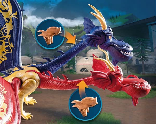 TWO-HEADED DRAGON IRON DRAGON FIGURINES MOVABLE HEADS WINGS